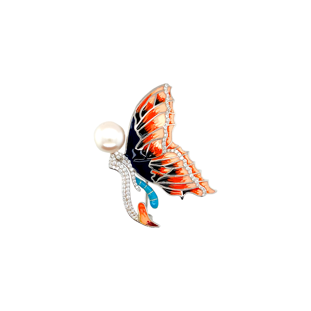 Freshwater Pearls & Enamel Brooch