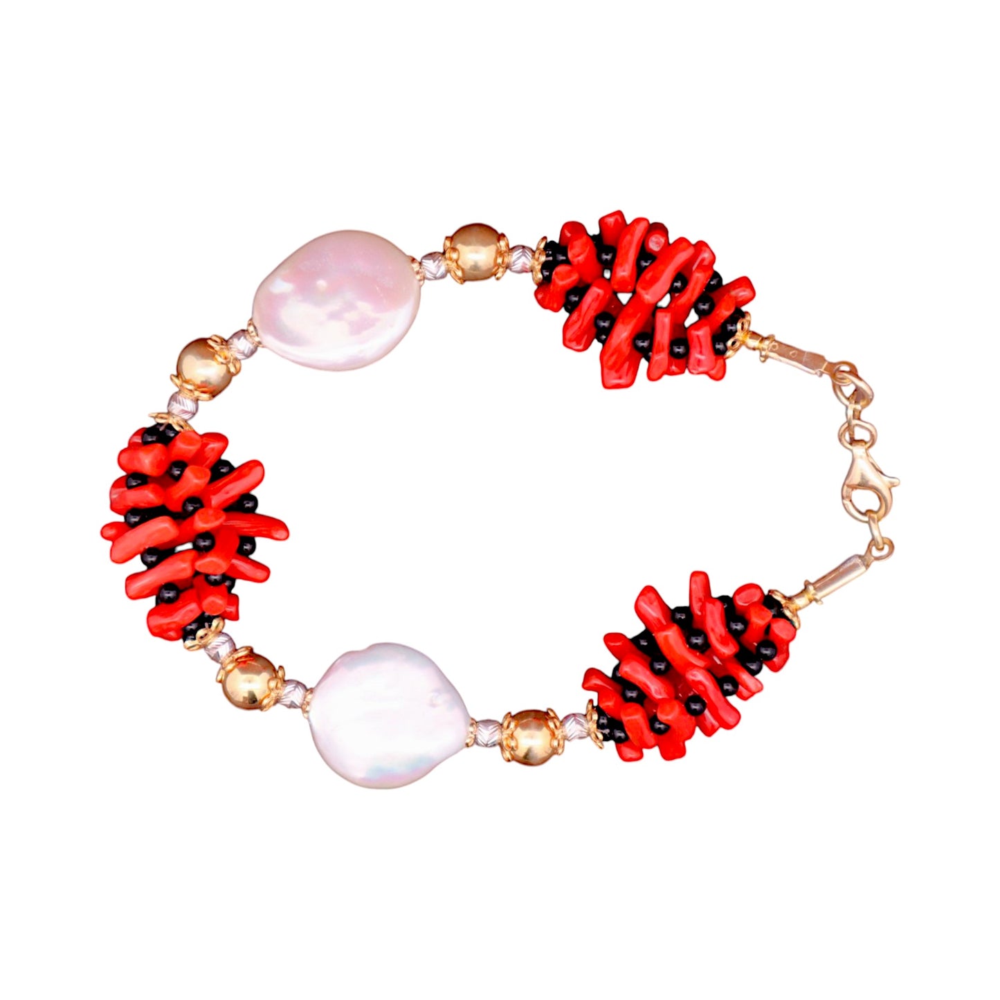 Coral, Black Agate & Freshwater Pearl