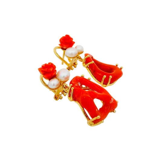 Coral & Freshwater Pearl Earrings